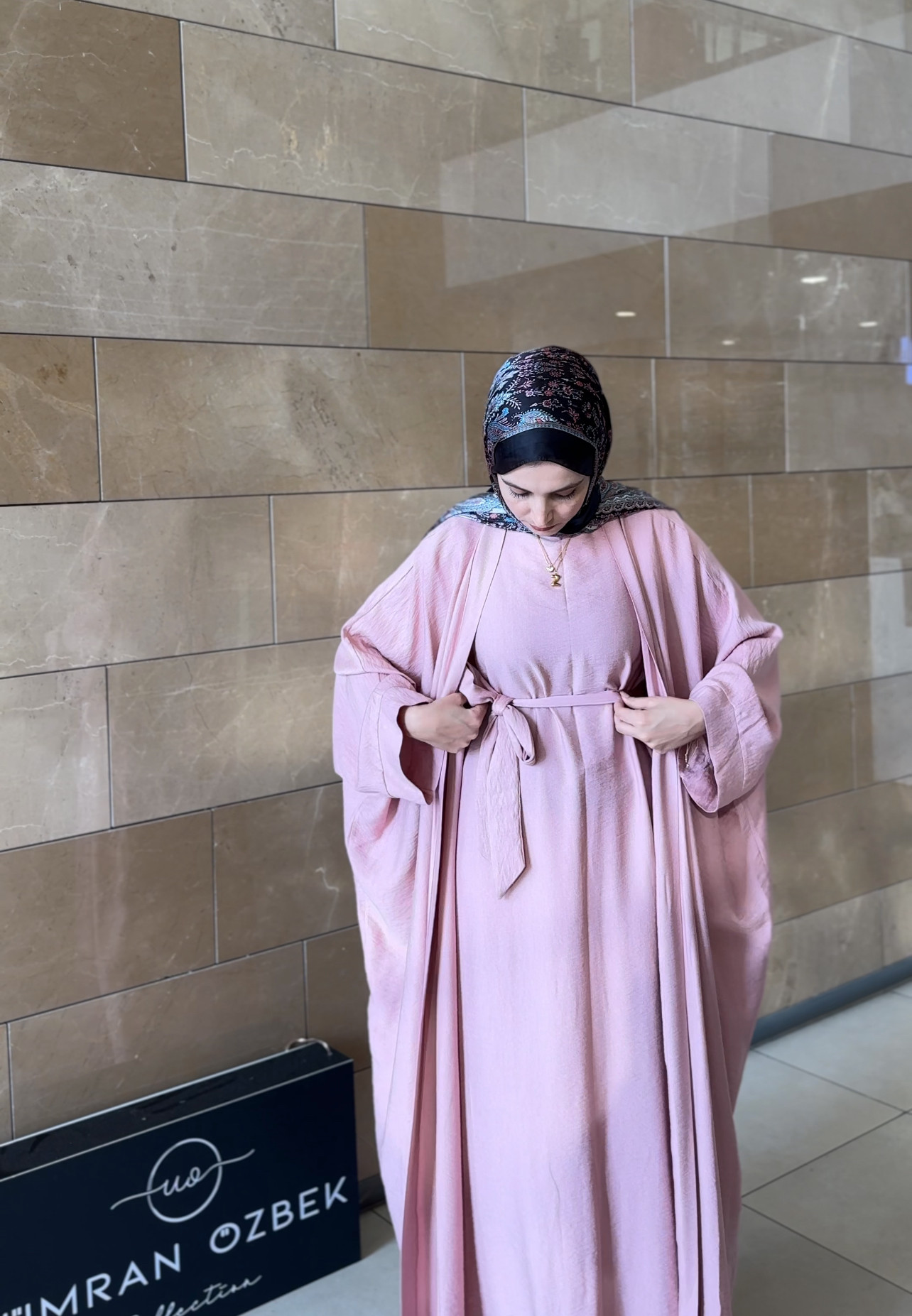 Keten İkili Takım Abaya - Pudra Pembe